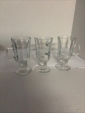 Libbey Irish Coffee Mugs with a paneled design and pedestal base set/3